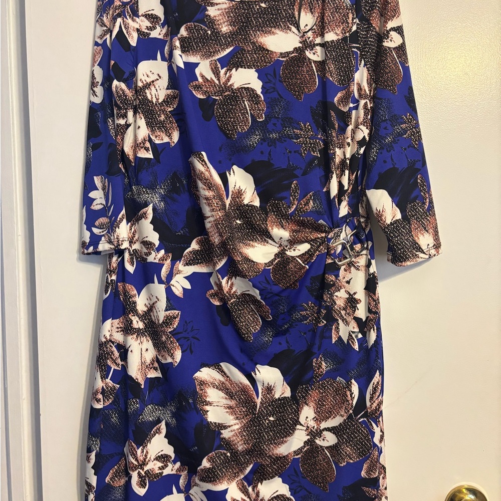 Chic Blue and Brown Floral Midi Dress